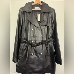Rebecca Minkoff Black Genuine Leather Double-Breasted Trench Size L